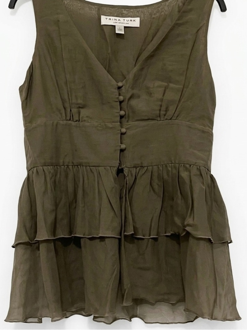 Trina Turk Olive Green Tiered Top